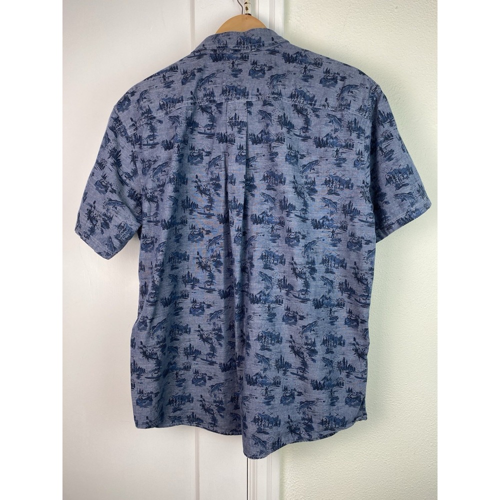 Eddie Bauer Men's L Classic Fit Blue Fishing Short Sleeve Cotton Button Up Shirt - Picture 5 of 10